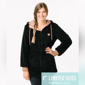 Zyia Black Long Hooded Teddy Jacket